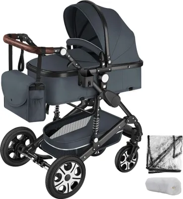 Produktbild von Kombi-Kinderwagen Mats 2 in 1, klappbar, mit 5-Punkt-Gurt, Bremse, Schutzbügel und Handschlaufe für 0 bis 36 Monate geeignet, Belastbarkeit 15 kg