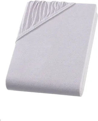 A folded jersey fitted sheet is shown on a white background.