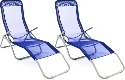 Produktbild von Gartenliege 2er Set Bäderliege 160 x 48,5 x 100 cm Textilene blau 5kg Armlehne Stahlrahmen Relaxliege klappbar Kippliege bis 100 kg belastbar wetterfest pflegeleicht Farbe wählbar