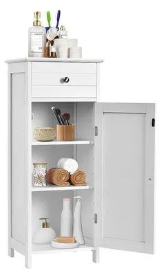 Immagine prodotto di Armadietto contenitore con cassetto e ripiani regolabili, dimensioni 30 x 35 x 87 cm, colore bianco