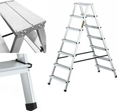 Produktbild von Drabest | Klappleiter - 7 Stufen, Tragfähigkeit 125kg - Doppelseitige Leiter, Alu Leiter, Anti-Rutsch-Füße, Trittleiter, Leiter