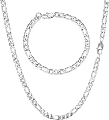 Image de Collier homme argent acier inoxydable 9mm 61cm - Collier Figaro