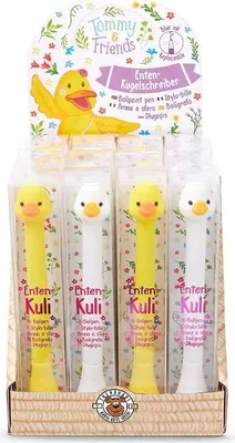 Produktbild von Enten-Kugelschreiber Ostern, blau schreibend, Strichstärke M, auswechselbare Mine, sortiert in Gelb oder Weiß