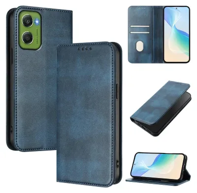 Produktbild von Handyhülle für Motorola Moto G06, Vintage Leder RFID Schutz Kartenfach Standfunktion Magnetische Klapphülle Blau