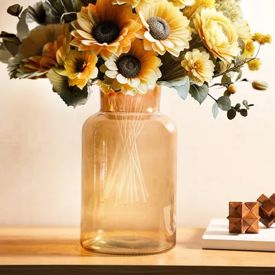 Produktbild von Vase Dekovase Tischvase Blumenvase TENNO Vase beige 14,5x14,5x25,5 cm HOMLA