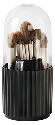 Produktbild von Make-up-Organizer, 360° drehbarer Halter für Make-up-Pinsel, transparent, staubdicht (Schwarz A)