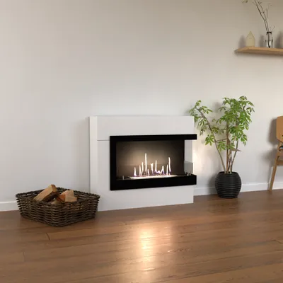 Produktbild von GLOW FIRE Ethanol Kamin 'Halden Mini Rechts' | Ethanolofen in Weiss mit 3 Std. Brenndauer und 2 KW Heizleistung | BxHxT: 90x140x28 cm