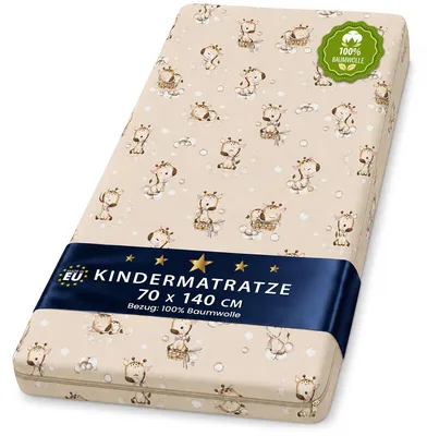 Produktbild von Matratze Kinderbett Babybett 70x140 cm Schaumstoff mit Giraffen Bezug