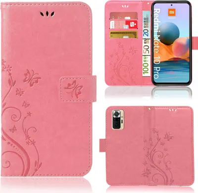 Produktbild von Handy Tasche für Xiaomi Redmi Note 10 Pro / Note 10 Pro Max  Schutz Hülle Handyhülle mit Blumenmuster Klapp Hülle mit Standfunktion und Kartenfächer Rosa