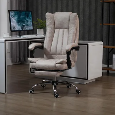 Produktbild von Bürostuhl Drehstuhl mit Liegefunktion Fußstütze Bürosessel Sitzhöhenverstellung Stuhl Schreibtischstuhl Mikrofaser Kunststoff Metall Nylon Beige+Sc...