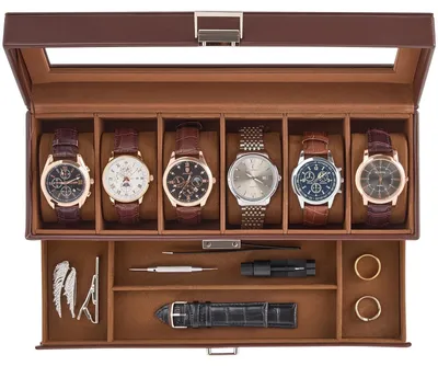 Immagine prodotto di Scatola elegante per orologi con 6 scomparti e coperchio in vetro