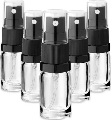 Produktbild von 5x Glasflasche klar 5 ml mit schwarzem Zerstäuber Glasfläschchen Spray