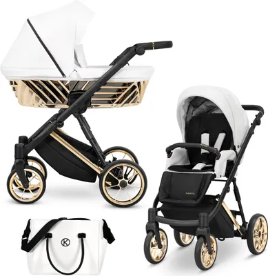 Produktbild von Kinderwagen IVENTO GLAM Sportwagen Babywagen Babyschale Komplettset Kinder Wagen Set 2 in 1 (White Pearl, Rahmenfarbe: Gold)