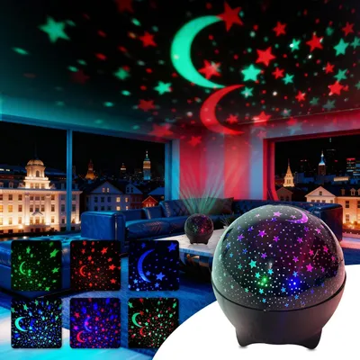 Produktbild von Sternen Mond Projektor Galaxy Nachtlicht USB 7 Lichteffekte Deko für Schlafzimmer Kinderzimmer Party Leseecke Geschenk Weihnachten Geburtstag