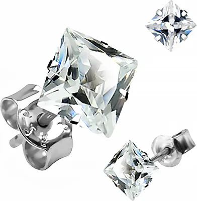 Produktbild von Zirkonia Ohrstecker 925 Sterling Silber eckig Damen Herren Ohrringe schwarz klar silber-klar 6 mm