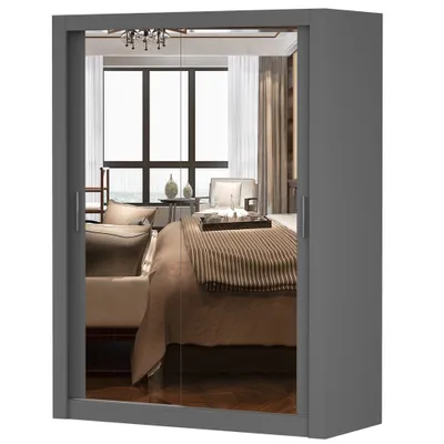 Image de Armoire à portes coulissantes Armoire 150cm gris/gris avec deux miroirs MILAN
