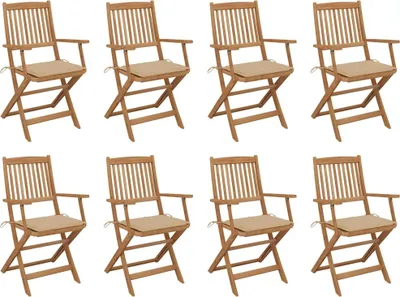 Produktbild von BESTE 2022© Outdoor-Stuhl Stilvollen mit robustem ,Klappbare Gartenstühle mit Kissen 8 Stk. Massivholz Akazie Relaxsessel Armlehnstuhl mit Premium & schlichten Design *HOM