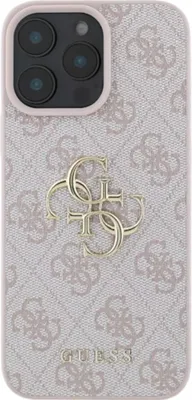 Produktbild von Guess, Hülle für iPhone 16 Pro Max mit Monogramm und 4G-Logo aus Metall, Rosa