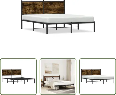 Produktbild von The Living Store Bettgestell mit Kopfteil Metall Räuchereiche 140x200 cm