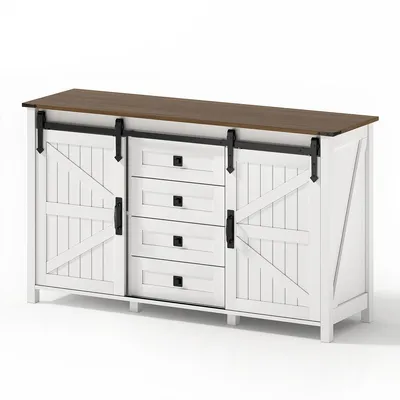 Produktbild von Sideboard mit Stauraum und 4 Schubladen Anrichte Schrank Buffetschrank für Küche Weiß