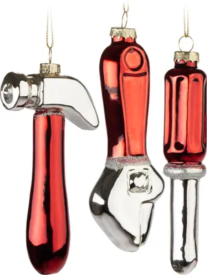 Image de BRUBAKER Set d'outils - Set de 3 boules de Noël - Tournevis, marteau et clé à molette - 12 cm Outils Boules de Noël
