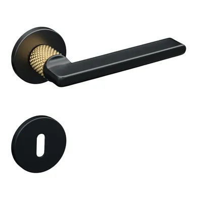 Produktbild von Gavroche Türgriffe Schwarz Matt  Gold Set BB Buntbart Türklinken für Innentüren Drückergarnitur für Zimmertür mit runder Rosettengarnitur aus Zink