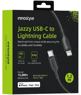 Obrázok produktu pre Innostyle Jazzy Usb-C Lightning Mfi Rýchlonabíjací Kábel Pre Iphone Polyamid 1M Čierny