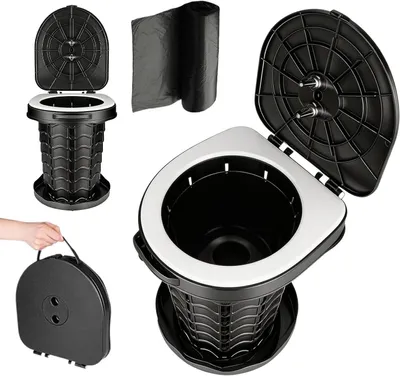 Obrázok produktu pre Skladacia toaleta – pre mobilné kempovanie – na vonkajšie použitie – vysoká nosnosť – 30x31x34 cm – čierna