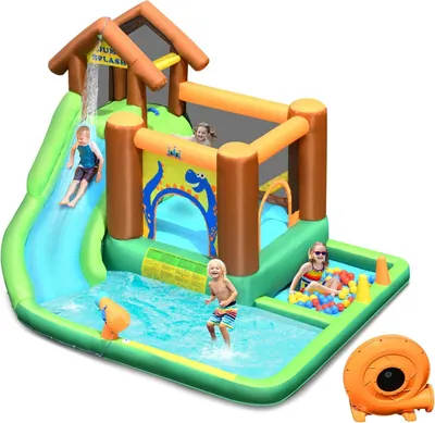 Zdjęcie produktu dla Dmuchany zamek z dmuchawą Park dmuchanych zjeżdżalni ze zjeżdżalnią 368 x 303 x 230 cm Kolorowy