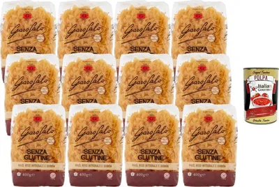 Produktbild von Italian Gourmet Glutenfreie Farfalle Pasta – 12 x 400 g (4,8 kg) Mais, Vollkornreis & Quinoa, italienische Nudeln ohne Gluten, Schmetterlingsnudeln, für Pasta Salat & Saucen + Italian Gourmet Polpa