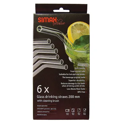 Image de Simax Paille en verre, set de 6 pailles courbées, brosse de nettoyage incluse 20cm