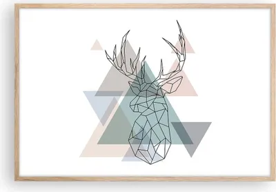 Produktbild von Gerahmtes Poster - Rahmen in heller Eiche - Hirsch Abstraktion - 91,5x61 cm - Wand Bild - Wanddeko - Wandbilder - Wandposter - Bilderrahmen - Bilder - Kunstdruck - Wandbild - P2NAA91x61-3909