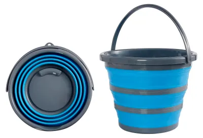 Produktbild von Faltbarer Silikon Eimer 10 L - Pop-up Putzeimer & Waschschüssel - Platzsparend für Camping, Wohnmobil & Haushalt (Blau/Grau)