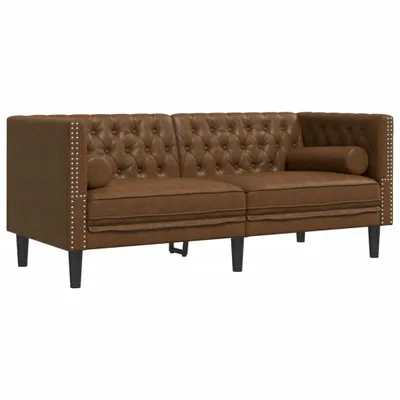 Obrázek produktu pro Pohovka Chesterfield s podhlavníky 2místná hnědá umělý semiš