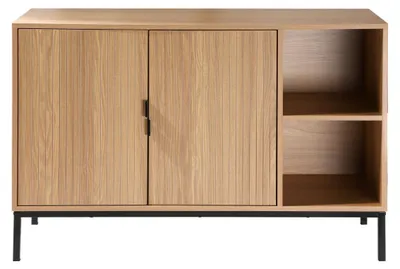 Image de CALICOSY - Buffet 2 portes 2 niches ouvertes effet bois rainuré L110 cm - TARA
