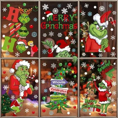 Produktbild von Grinch-Winter-Decorations, 9 Blätter, Grinch-Raumstickers, Kerst-Silhouette, Winter-Raumdekoration für Büro, Zuhause und Schule