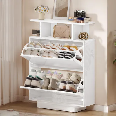Produktbild von YITAHOME Schuhschrank 2 Klappen Schuhkipper Schuhregal Schuhkommode, 80 x 24 x 106 cm, Weiß