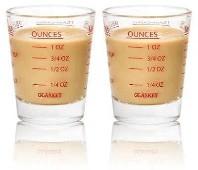 Image de Verres à schnaps, gobelets doseurs, lot de 2, avec 4 graduations, adaptés au lave-vaisselle, couleur rouge