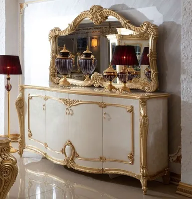 Produktbild von Casa Padrino Luxus Barock Sideboard mit Wandspiegel Weiß / Beige / Gold