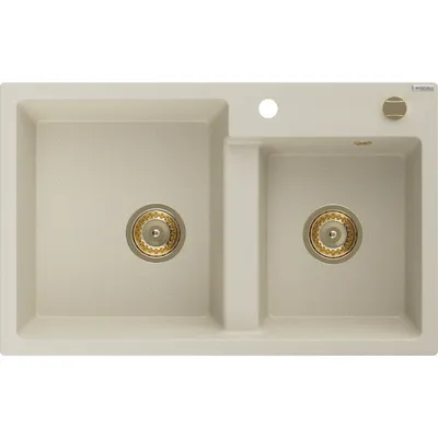 Zdjęcie produktu dla Mexen Tomas zlewozmywak granitowy 2-komorowy 800 x 500 mm, beżowy, syfon złoty - 6516802000-69-G