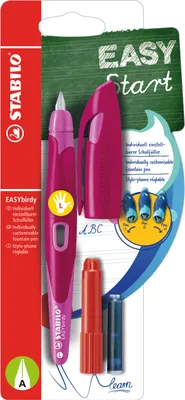 Produktbild von Ergonomischer Schulfüller für Linkshänder mit Anfänger-Feder A - STABILO EASYbirdy in beere/pink - Einzelstift - inklusive Patrone und Einstellwerkzeug