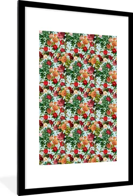 Produktbild von MuchoWow® MuchoWow® Gerahmtes Poster Blumen - Muster - Rot 60x90 cm - Poster mit zchwarzem Bilderrahmen - Dekoration - Wandposter Wohnzimmer - Hochwertig