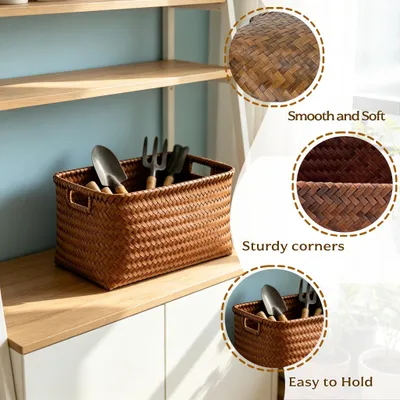 Imagen del producto de Cesta de almacenamiento grande, juego de 3 unidades, 38 x 26 x 25 cm, con asas, color marrón, para organizar