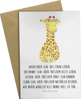 Produktbild von Mr. & Mrs. Panda babykarte Giraffe Blumenkranz - Weiß - Geschenk, osterkarte, weihnachtskarten, hochzeitskarten, Grußkarte, Abenteurer, Freundin, einladungskarten, Afrika