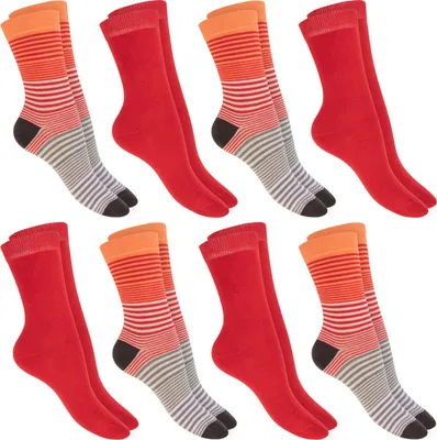 Produktbild von Celodoro 8 Paar bunte Damen Ringelsocken – Ringel Socken aus Baumwolle - Orange Rot 35-38