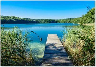 Produktbild von Tulup® Glas-Bild - 100 x 70 - Wandbild aus Glas - Wandkunst - Wandbild hinter gehärtetem Sicherheitsglas - Landschaften - Pier am See - Blau