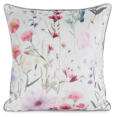 Produktbild von Kissenbezug, 45x45 cm, weiß, aus Samt, mit rosa Blumenmuster