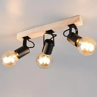 Productafbeelding van Plafondlamp 3-lichts Lynar zwart met hout