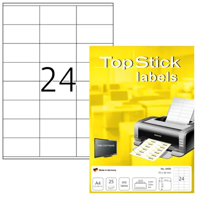 Immagine prodotto di Etichette adesive TopStick 8400, 25 fogli, 70 x 36 mm, 24 etichette per foglio A4, 600 pezzi