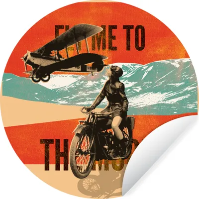 Produktbild von MuchoWow® Runde Wandtattoo - Wandsticker Tapete Aufkleber Mancave - Motor - Flugzeug - Vintage Ø 80 cm Selbstklebend und Repositionierbar - Wandaufkleber - Kreis - Mauerkreis - Wand Bilder - Wandsticker - Wohnzimmer Dekoration - Dekoration für die Wände - Aluminium - Babyzimmer